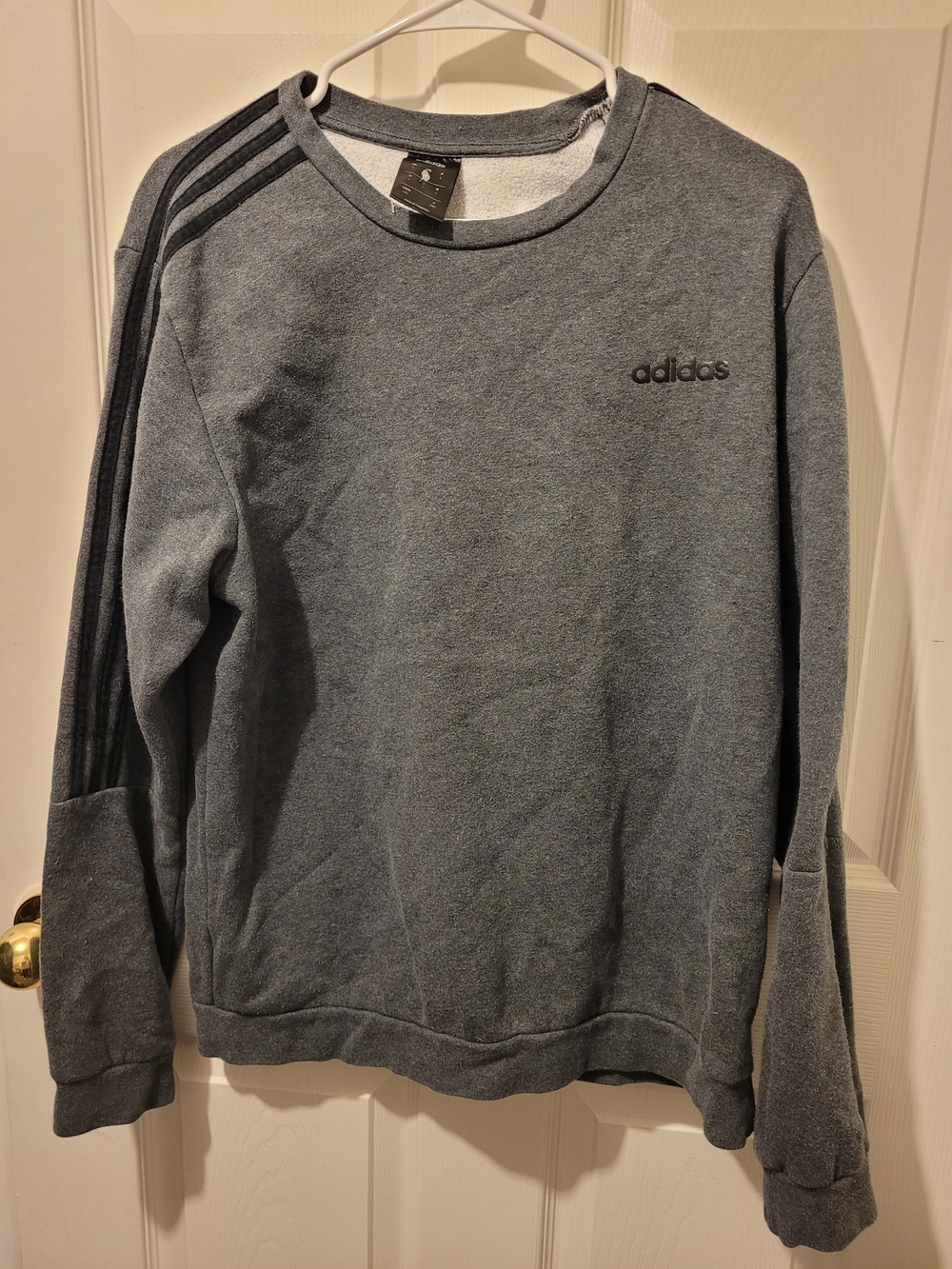 adidas Men's Heather Gray Crewneck Sweatshirt with Black Stripes